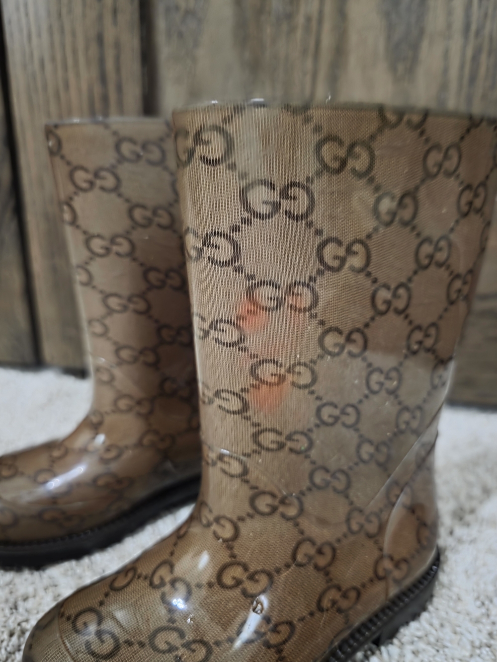 Gucci Brown Logo Kids Rain Boots - Picture 2 of 7